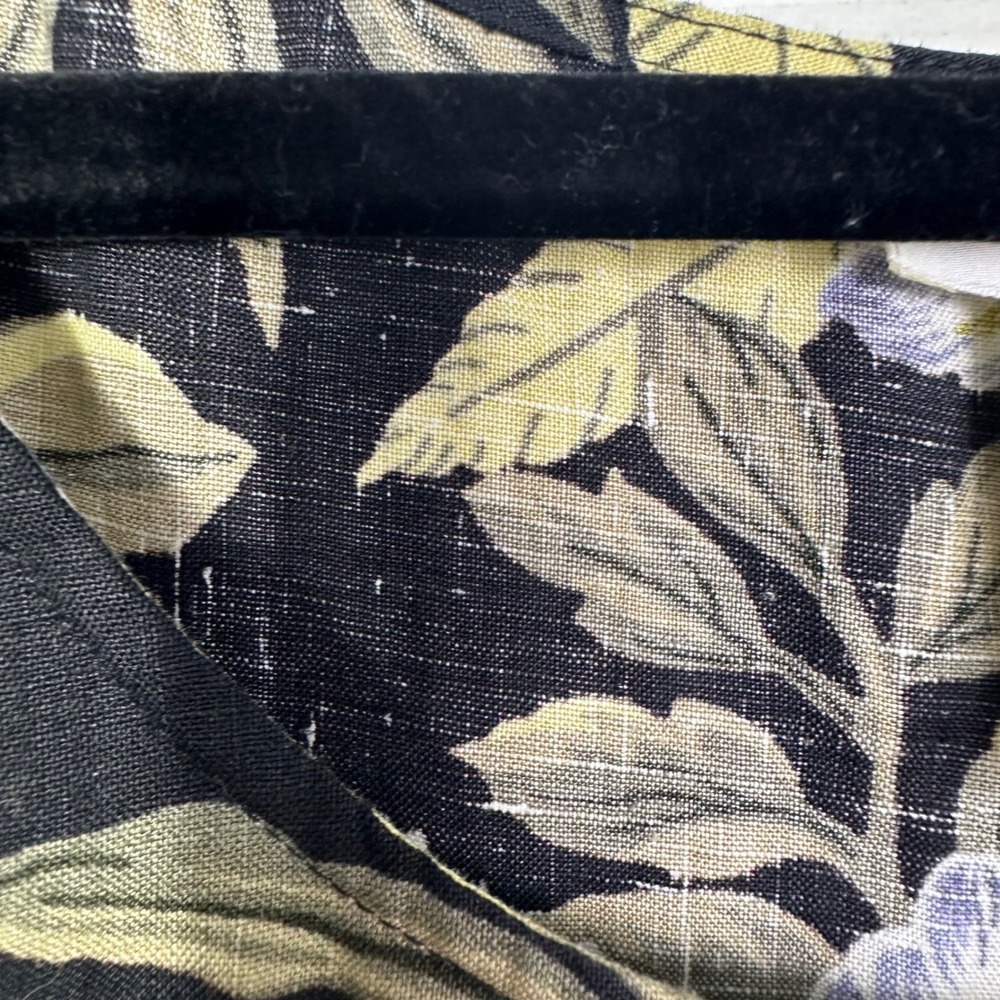 VTG 100% Linen Plus Size Maxi Dress Womens 20W Black Tropical Floral Sleeveless - Picture 9 of 14
